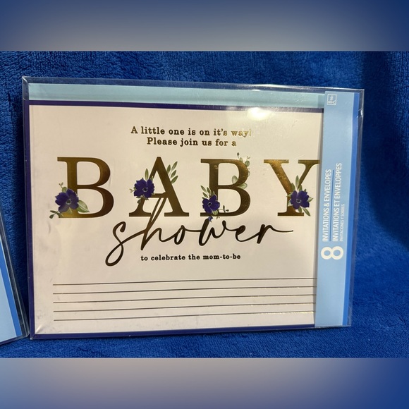 Blue and Gold Baby Shower Invitations 2 Packages of 8 (16Total) NWT - Picture 2 of 4